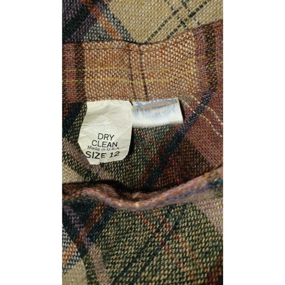 Authentic Vintage ILGWU Union Label Plaid Skirt Small Brown Beige Academia 70s - Picture 5 of 5